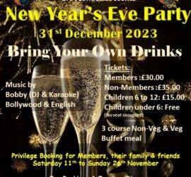 New Year’s Eve Party – Sunday 31st December 2023